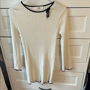 White Ribbed Knit Dress with Black Trim